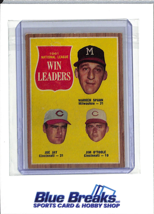 1962 Topps - 1961 National League Win Leaders - Warren Spahn - Joe Jay - Jim O'Toole - #58 - baseball