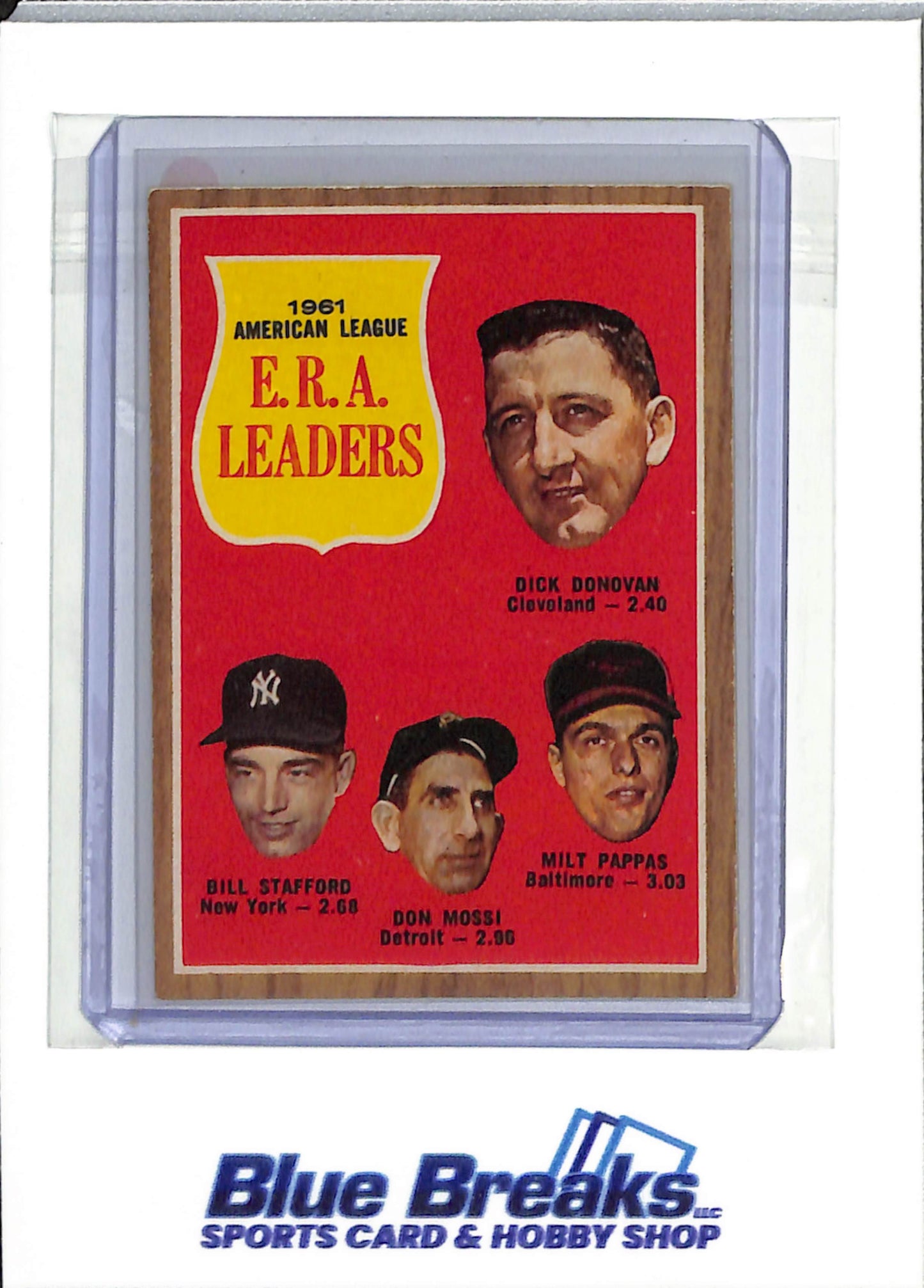 1962 Topps - 1961 American League ERA Leaders - Dick Donovan - Bill Stafford - Don Mossi - Milt Pappas - #55 - baseball