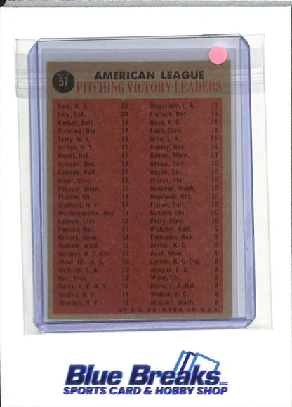1962 Topps - 1961 American League Win Leaders - Whitey Ford - Frank Lary - Steve Barber - Jim Bunning - #57 - baseball