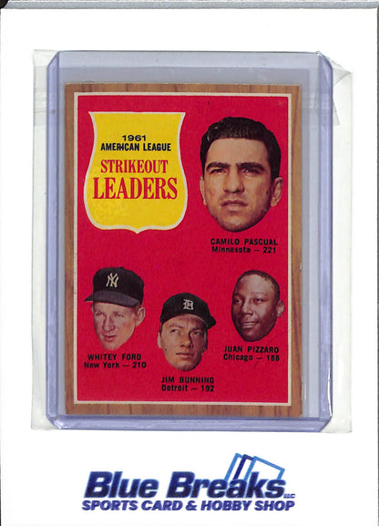 1962 Topps - 1961 American League Strikeout Leaders - Camilo Pascual - Whitey Ford - Jim Bunning - Juan Pizzaro - #59 - baseball