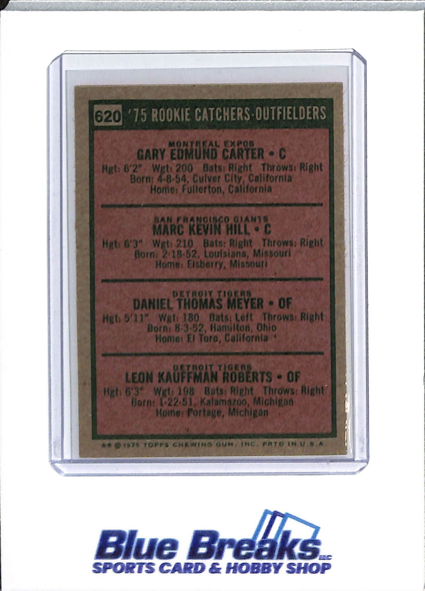1975 Topps - Rookie Catchers-Outfield - Gary Carter - Marc Hill - Danny Meyer - Leon Roberts - #620 - baseball