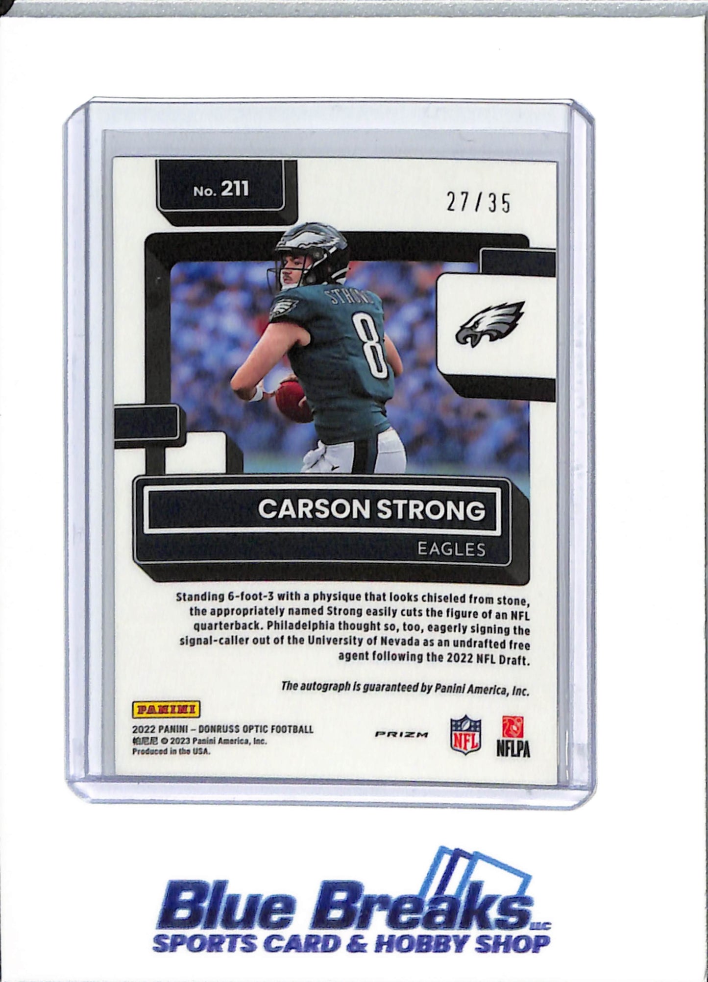 2022 Panini - Donruss Optic - purple - Carson Strong - auto - 27/35 - #211 - football - Eagles