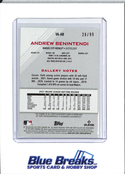 2022 Topps - Gallery - green - Andrew Benintendi - auto - 20/99 - #VA-AB - baseball - Royals