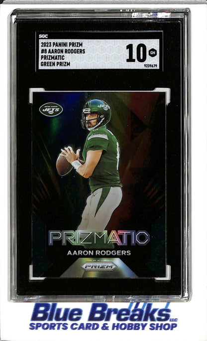 2023 Panini - Prizm - Prizmatic - green prizm - Aaron Rodgers - #8 - SGC 10 - football - Jets