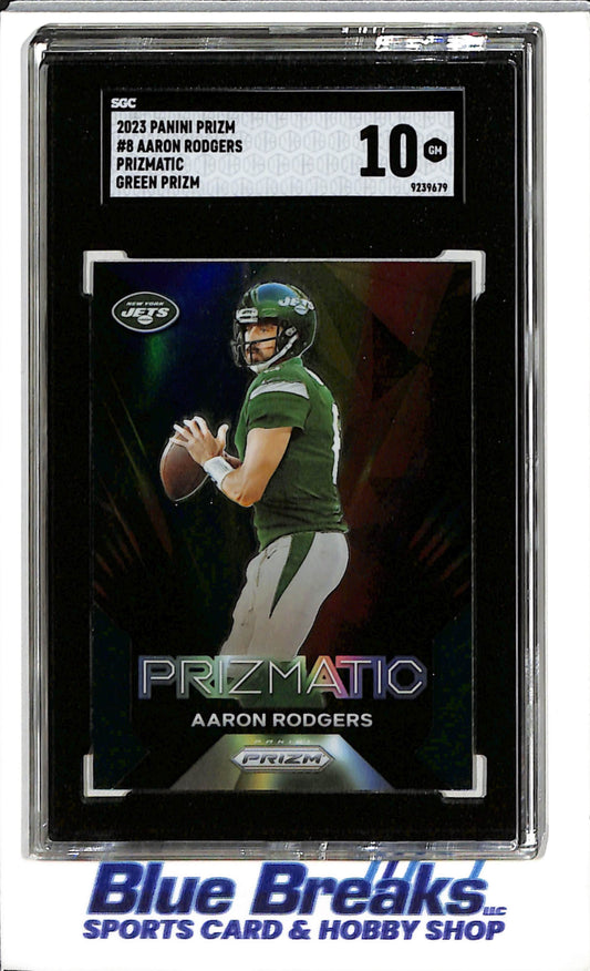 2023 Panini - Prizm - Prizmatic - green prizm - Aaron Rodgers - #8 - SGC 10 - football - Jets