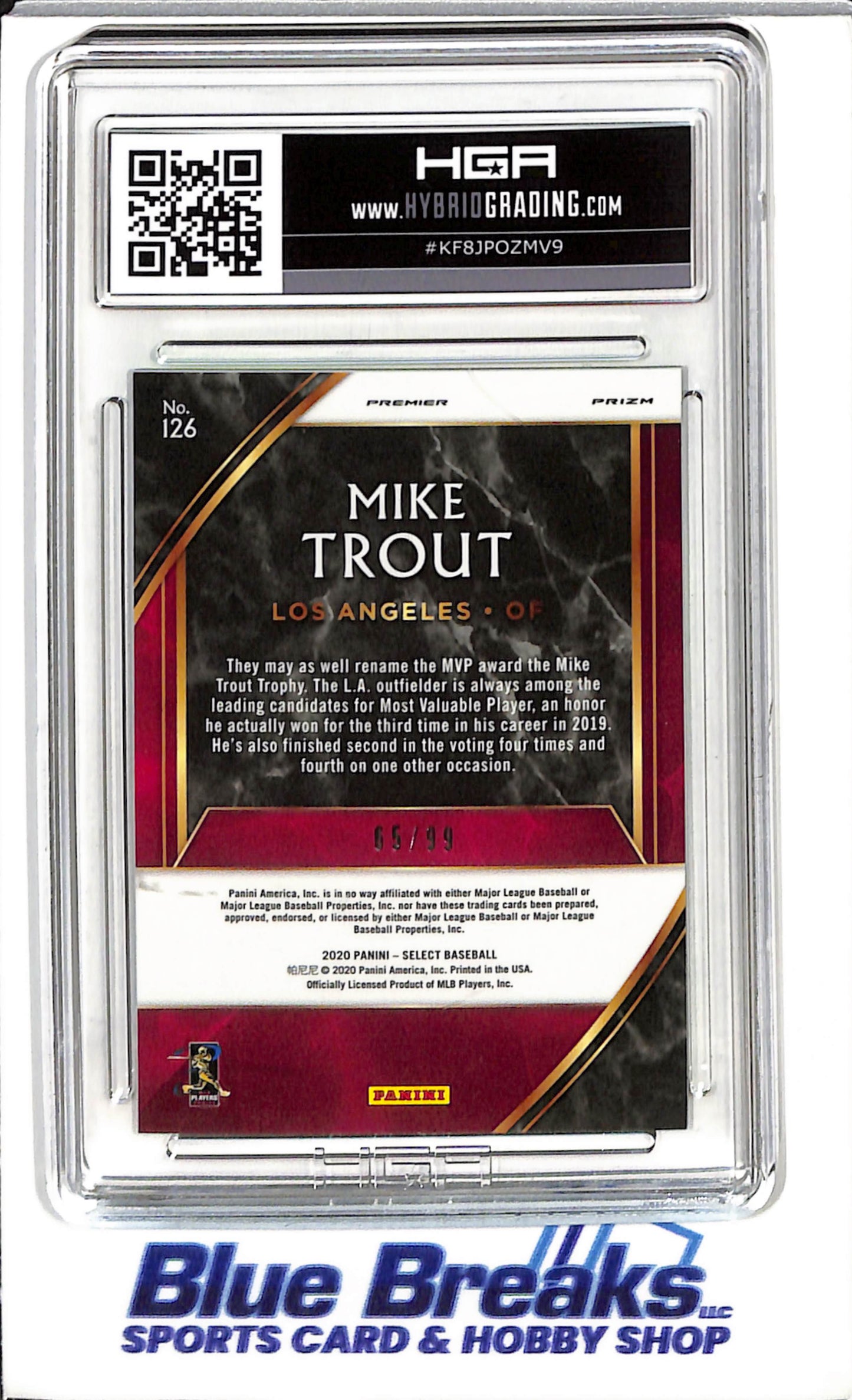 2020 Panini - Select - Premier Green - Mike Trout - 65/99 - #126 - HGA 9.5 - baseball - Angels