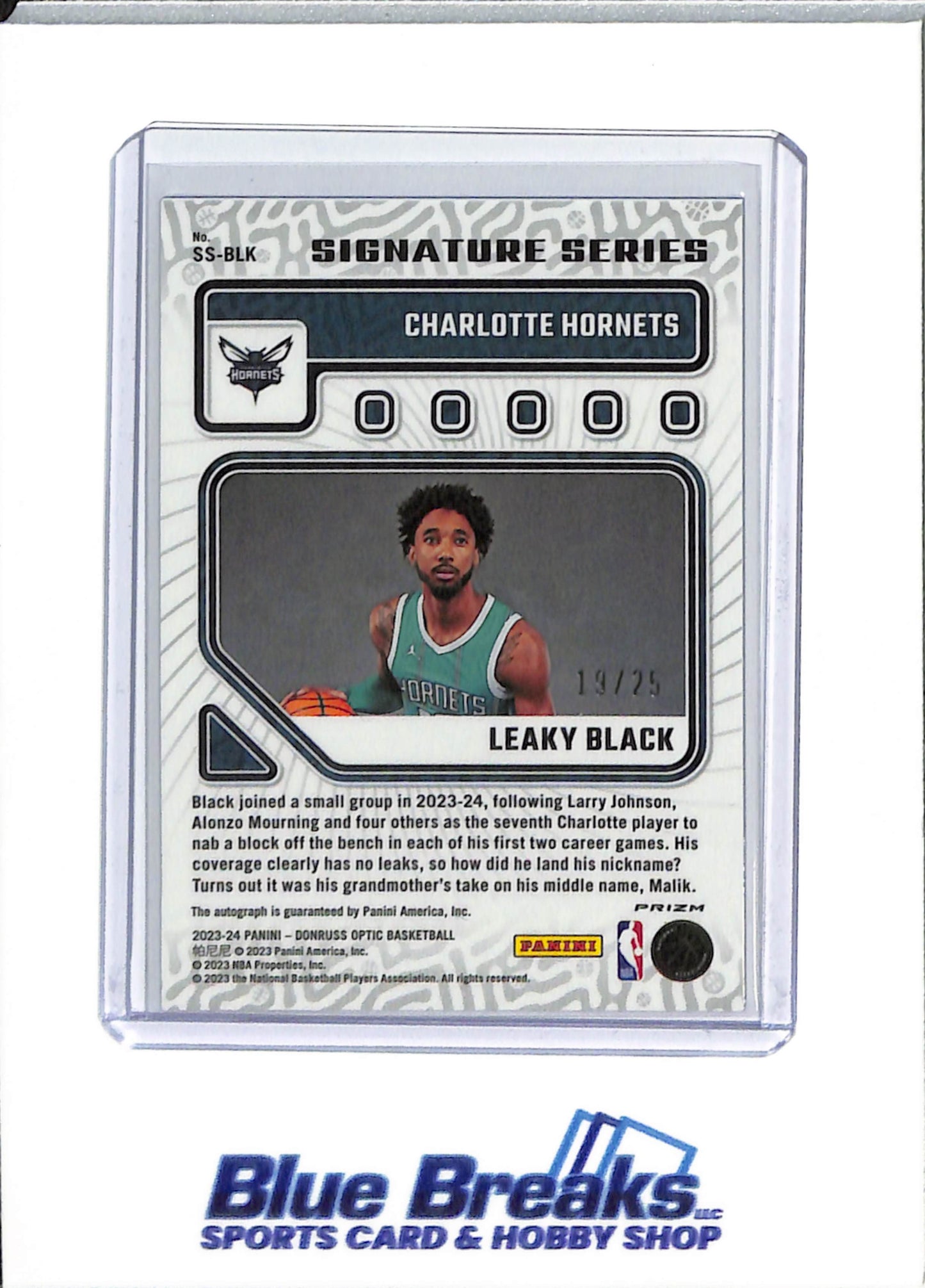 2023-24 Panini - Donruss Optic - Signature Series - blue - Leaky Black - auto - 13/25 - RC - #SS-BLK - basketball - Hornets