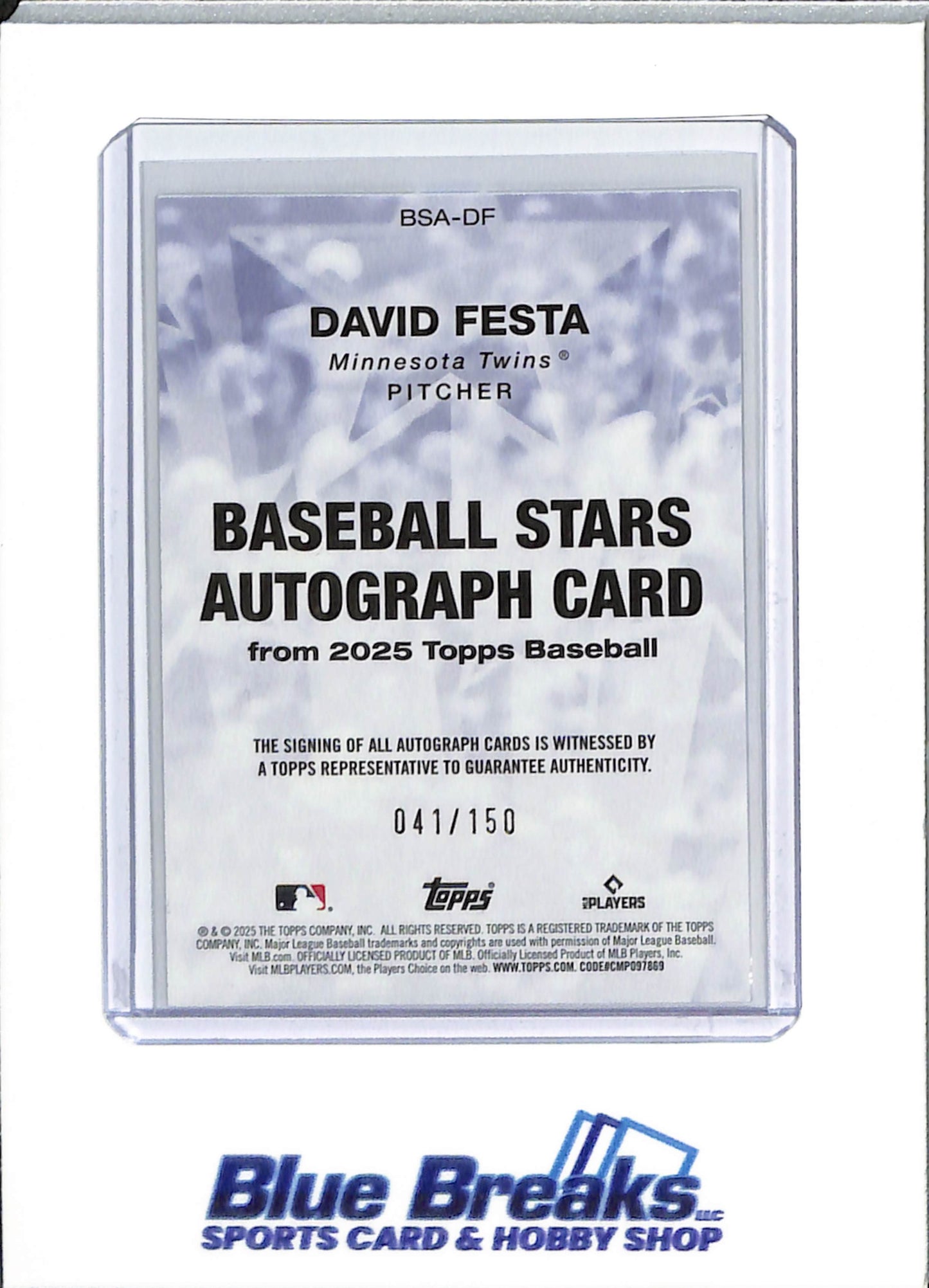 2025 Topps - Baseball Stars - David Festa - auto - 041/150 - RC -#BSA-DF - baseball - Twins