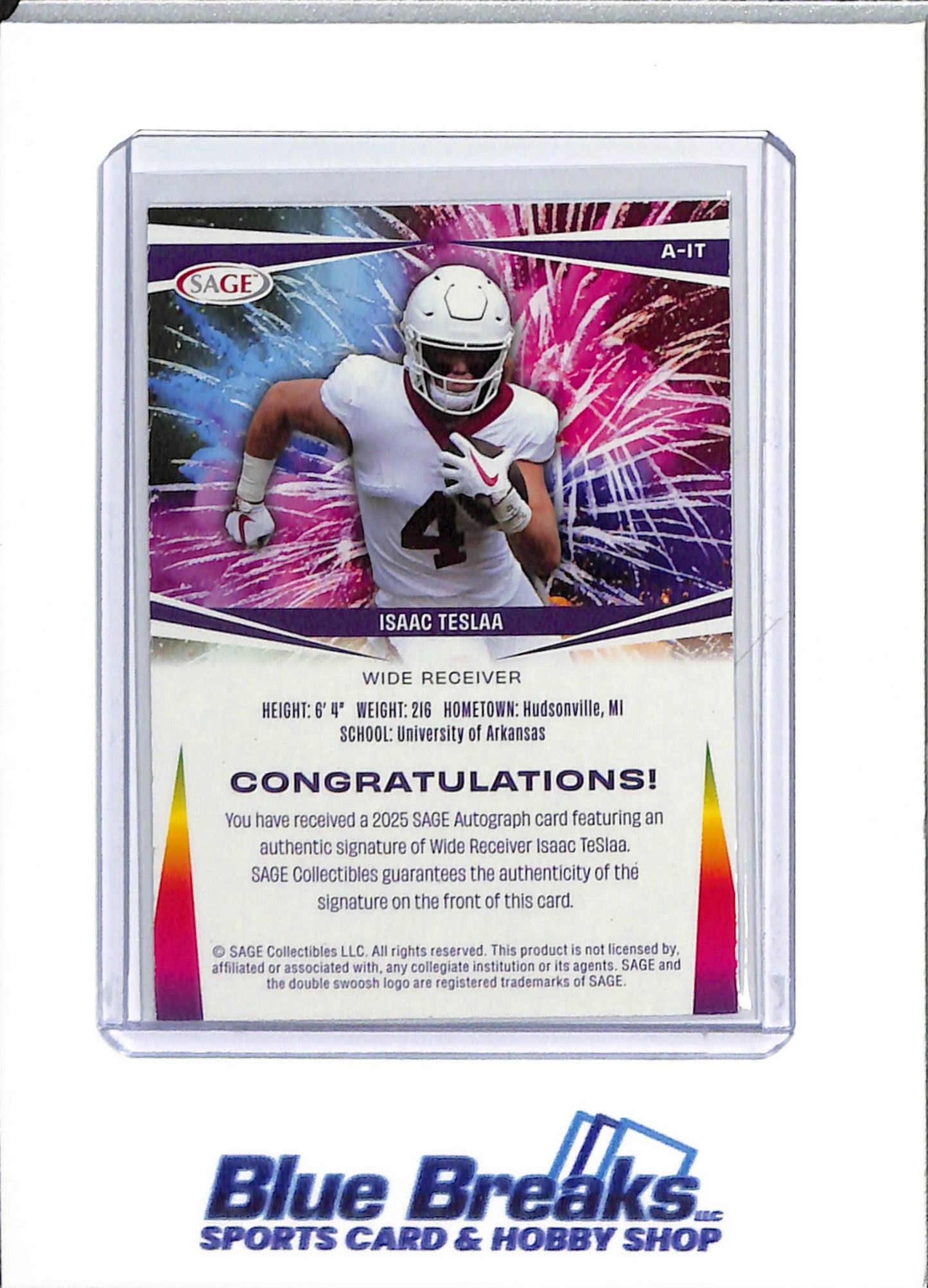 2025 Sage - Isaac Teslaa - auto - #A-IT - football - Razorbacks - Lions