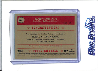 2021 Topps Chrome - Platinum - aqua refractor - Ramon Laureano - 038/150 - baseball - Athletics