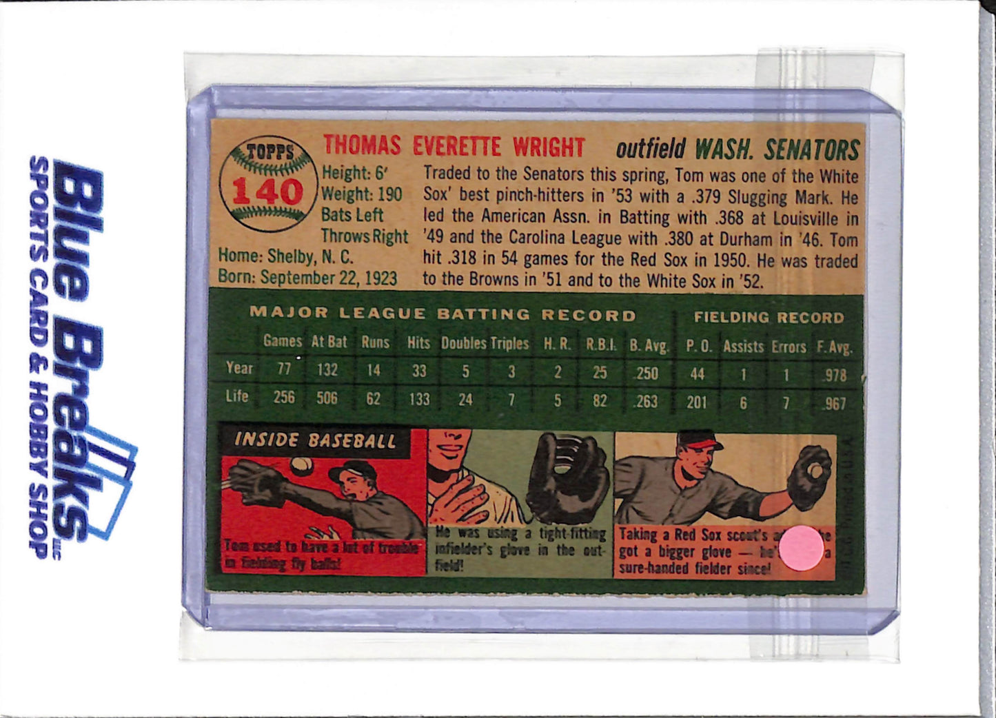 1954 Topps - Tom Wright - #140 - baseball - Senators/Twins