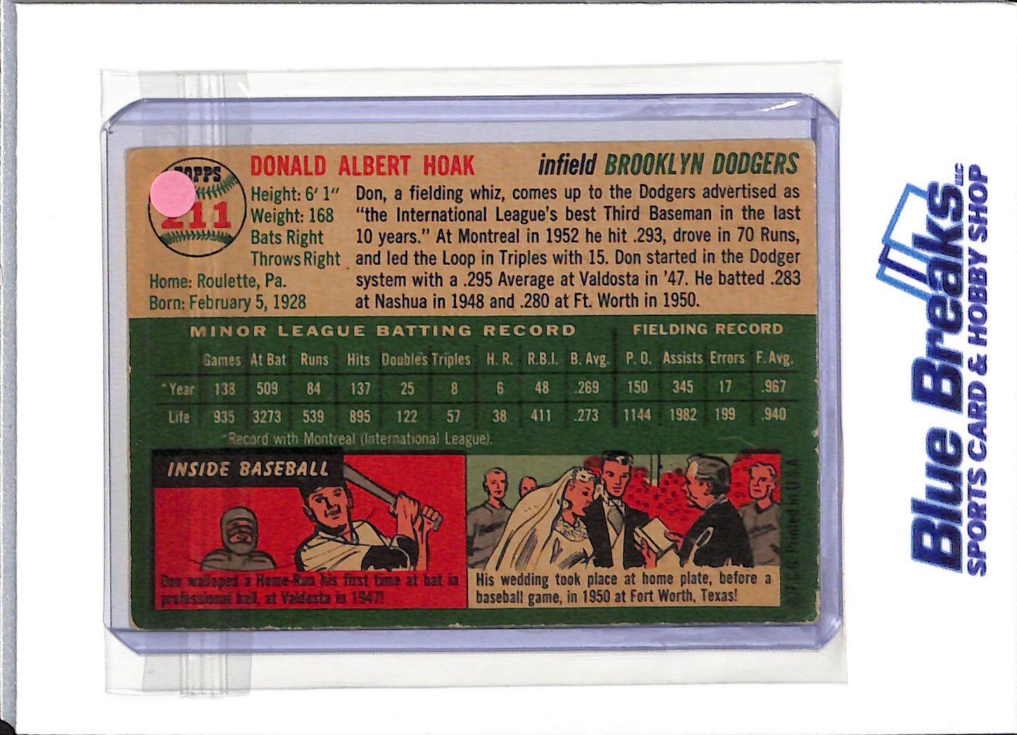 1954 Topps - Don Hoak - #211 - baseball - Dodgers
