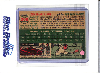 1954 Topps - Johnny Sain - #205 - baseball - Yankees