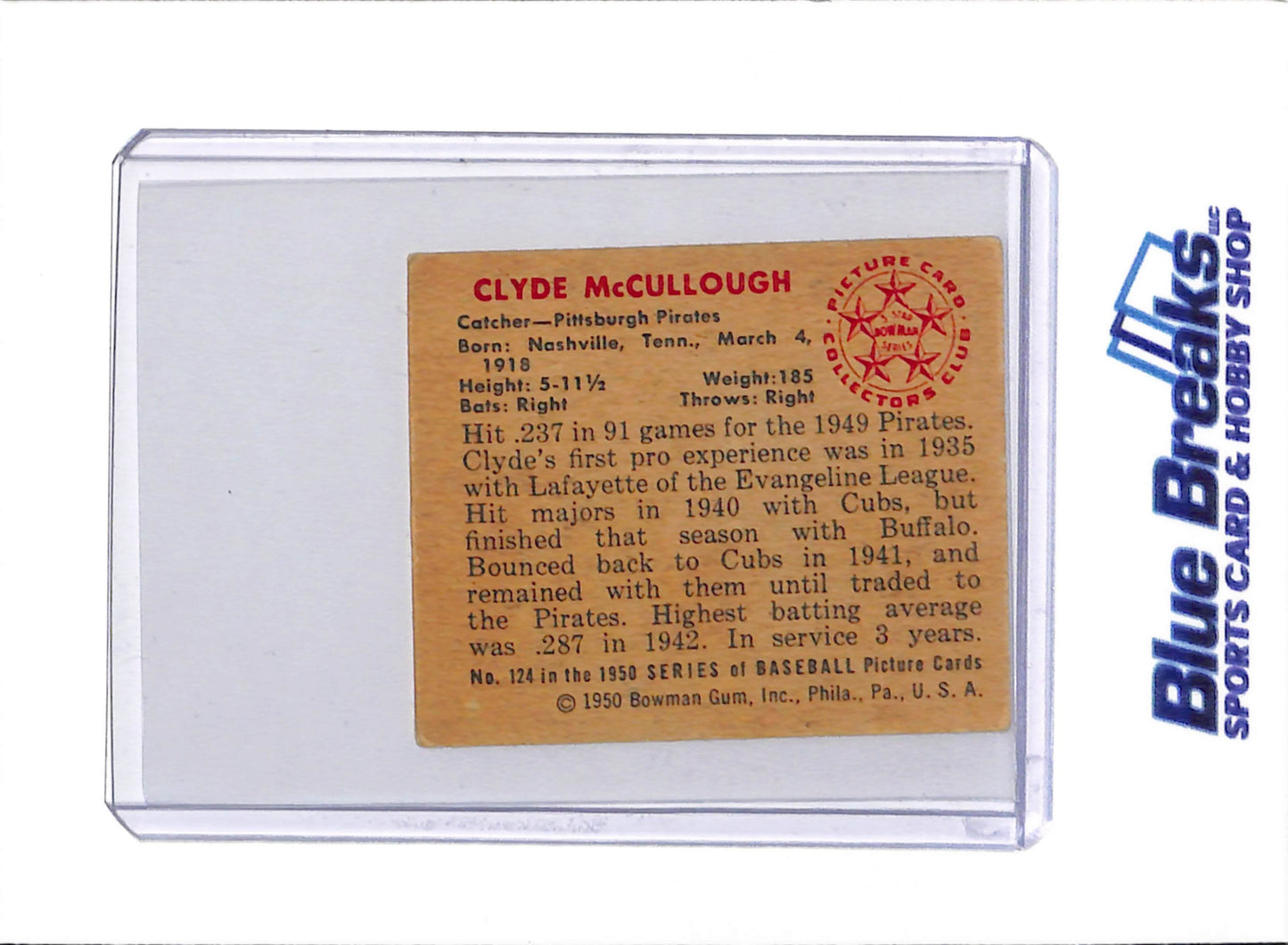 1950 Bowman - Clyde McCullough - #124 - baseball - Pirates