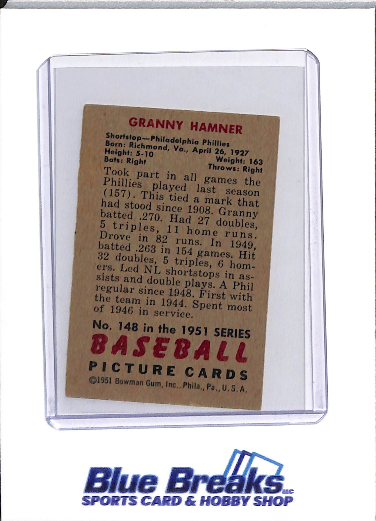 1951 Topps - Granny Hamner - #148 - baseball - Phillies