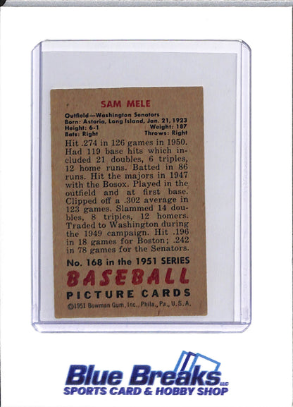 1951 Bowman - Sam Mele - #168 - baseball - Senators/Twin - drop