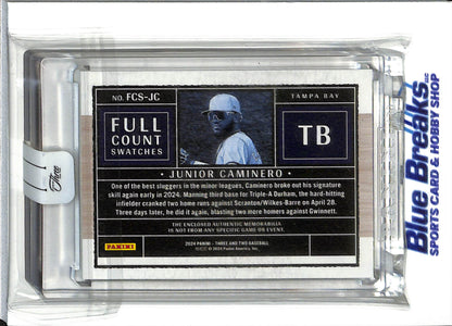 2024 Panini - Three and Two - Full Count Swatches - Junior Caminero - quintet relic - 23/32 - RC - #FCS-JC - baseball - Rays - drop