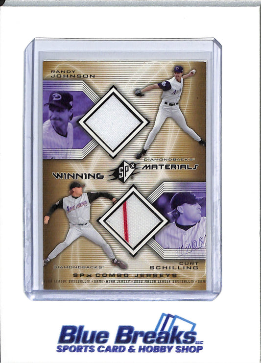 2002 Upper Deck - SPX - Winning Materials - Randy Johnson - Curt Schilling - dual relic - #WM-JS - baseball - Diamondbacks - drop
