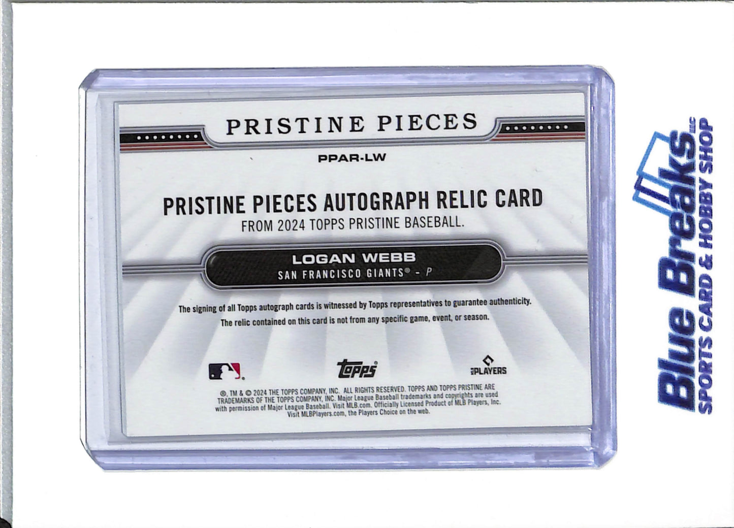 2024 Topps - Pristine - Pristine Pieces - Logan Webb - auto - relic - #PPAR-LW - baseball - Giants - drop
