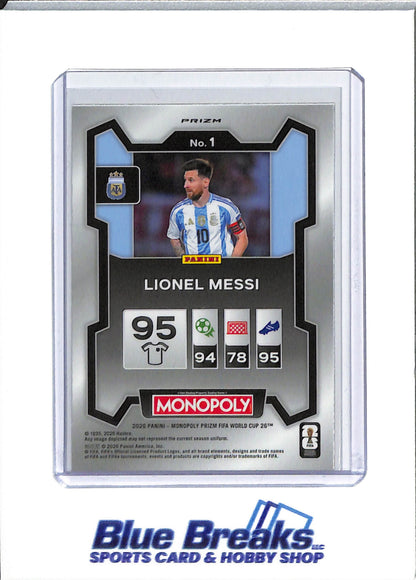 2026 Panini - Monopoly - Prizm FIFA World Cup 26 - gold cracked ice - Lionel Messi - #1 - soccer - Argentina - Inter Miami - drop