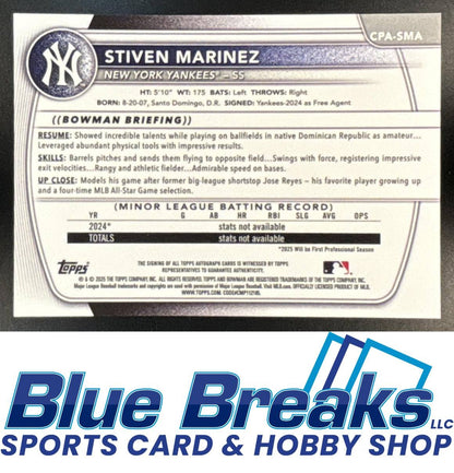 2025 Bowman Chrome Auto Stiven Marinez [RC] #CPA-SMA 1st Prospect Yankees