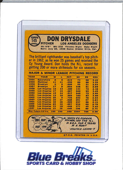 1968 Topps - Don Drysdale - #145 - baseball - Dodgers
