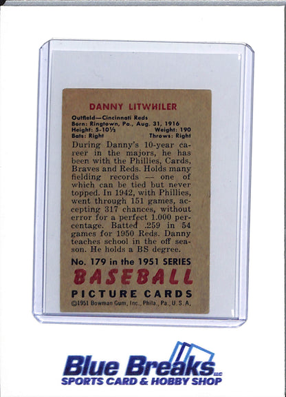 1951 Bowman - Danny Litwhiler - #179 - baseball - Reds