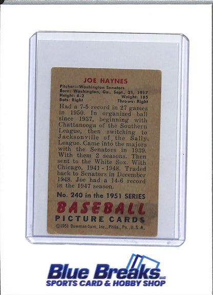 1951 Bowman - Joe Haynes - #240 - baseball - Senators/Twins