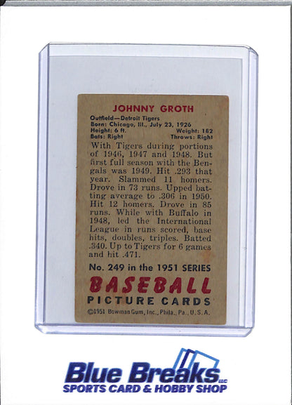 1951 Bowman - Johnny Groth - #249 - baseball - Tigers