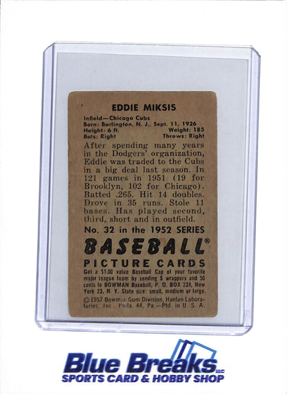1952 Bowman - Eddie Miksis - #32 - baseball - Cubs