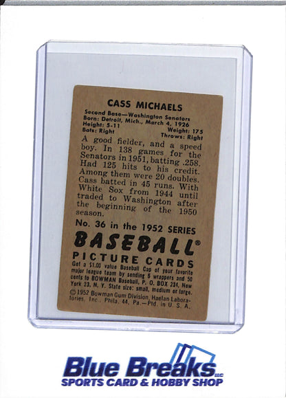1952 Bowman - Cass Michaels - #36 - baseball - Senators/Twins