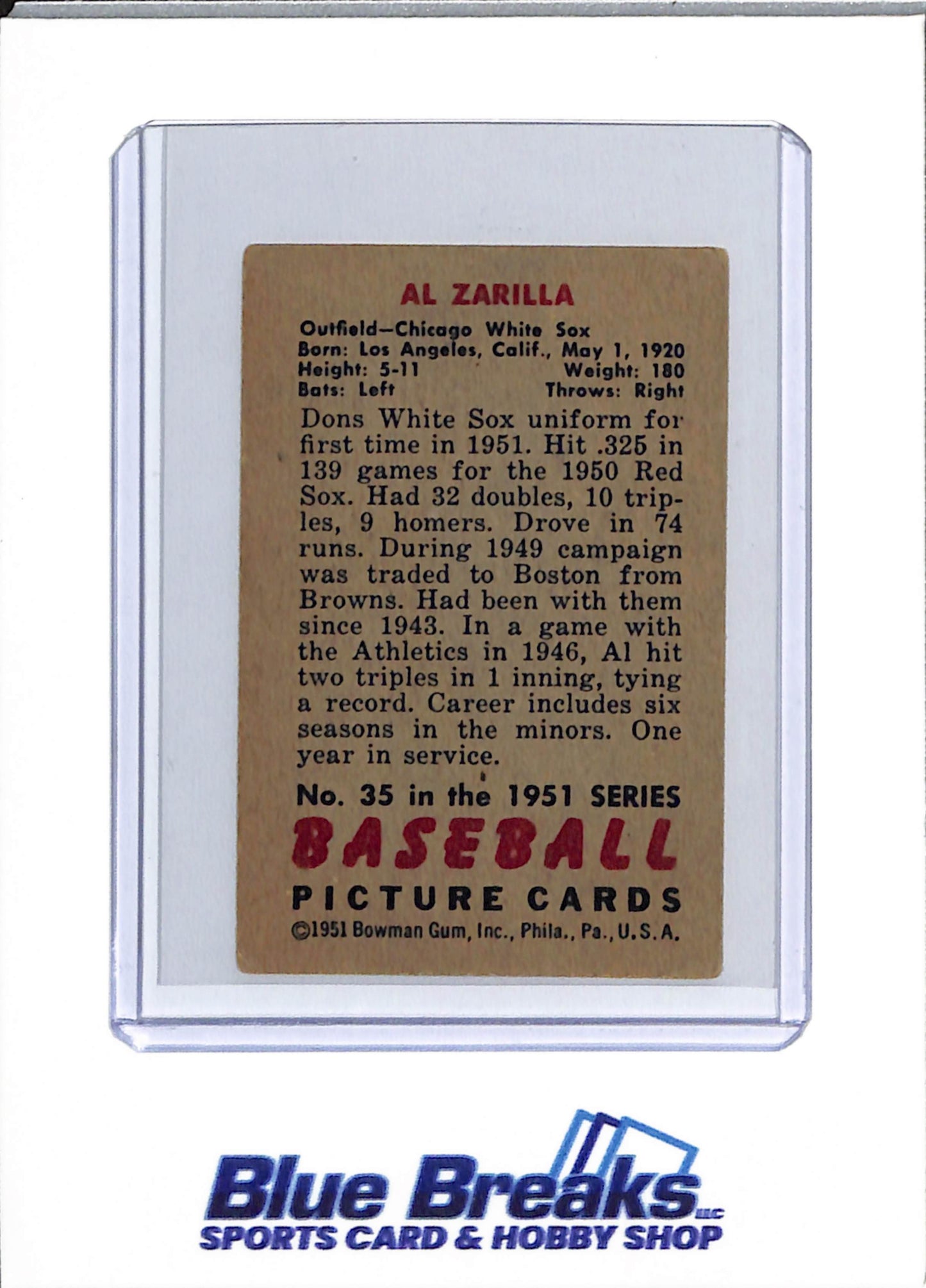 1951 Bowman - Al Zarilla - #35 - baseball - White Sox