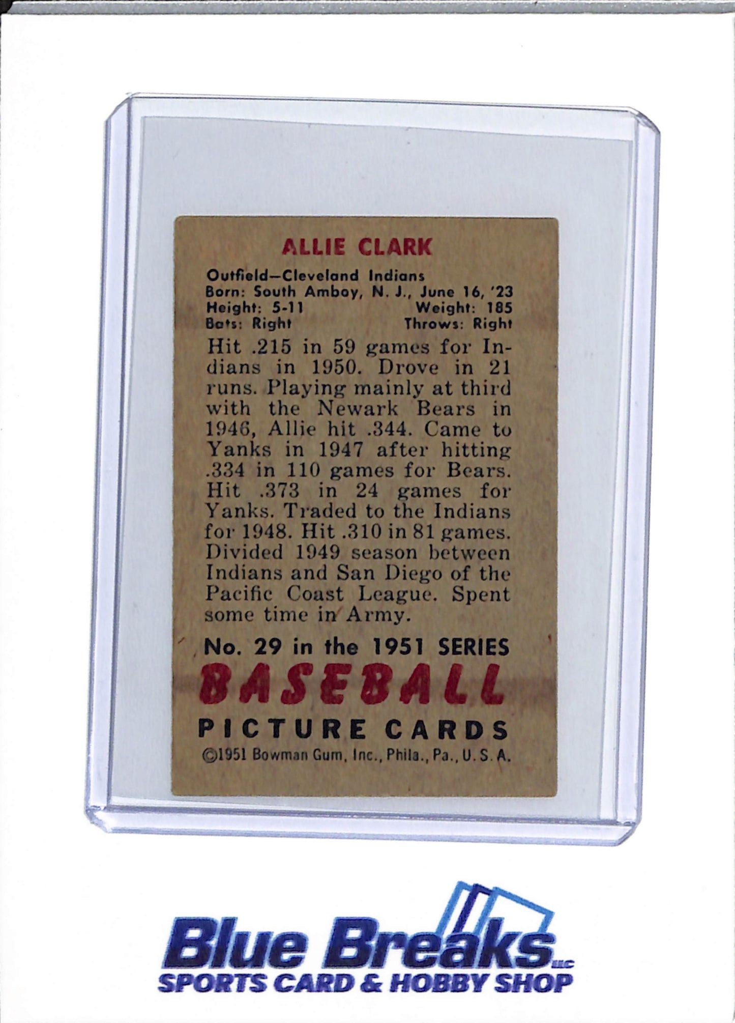 1951 Bowman - Allie Clark - #29 - baseball - #29 - Indians/Guardians