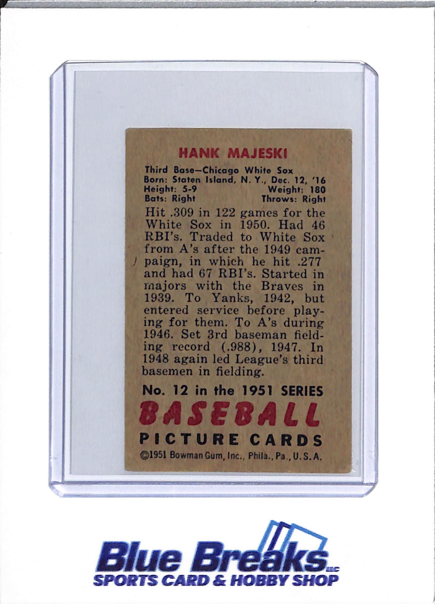 1951 Bowman - Hank Majeski - #12 - baseball - White Sox