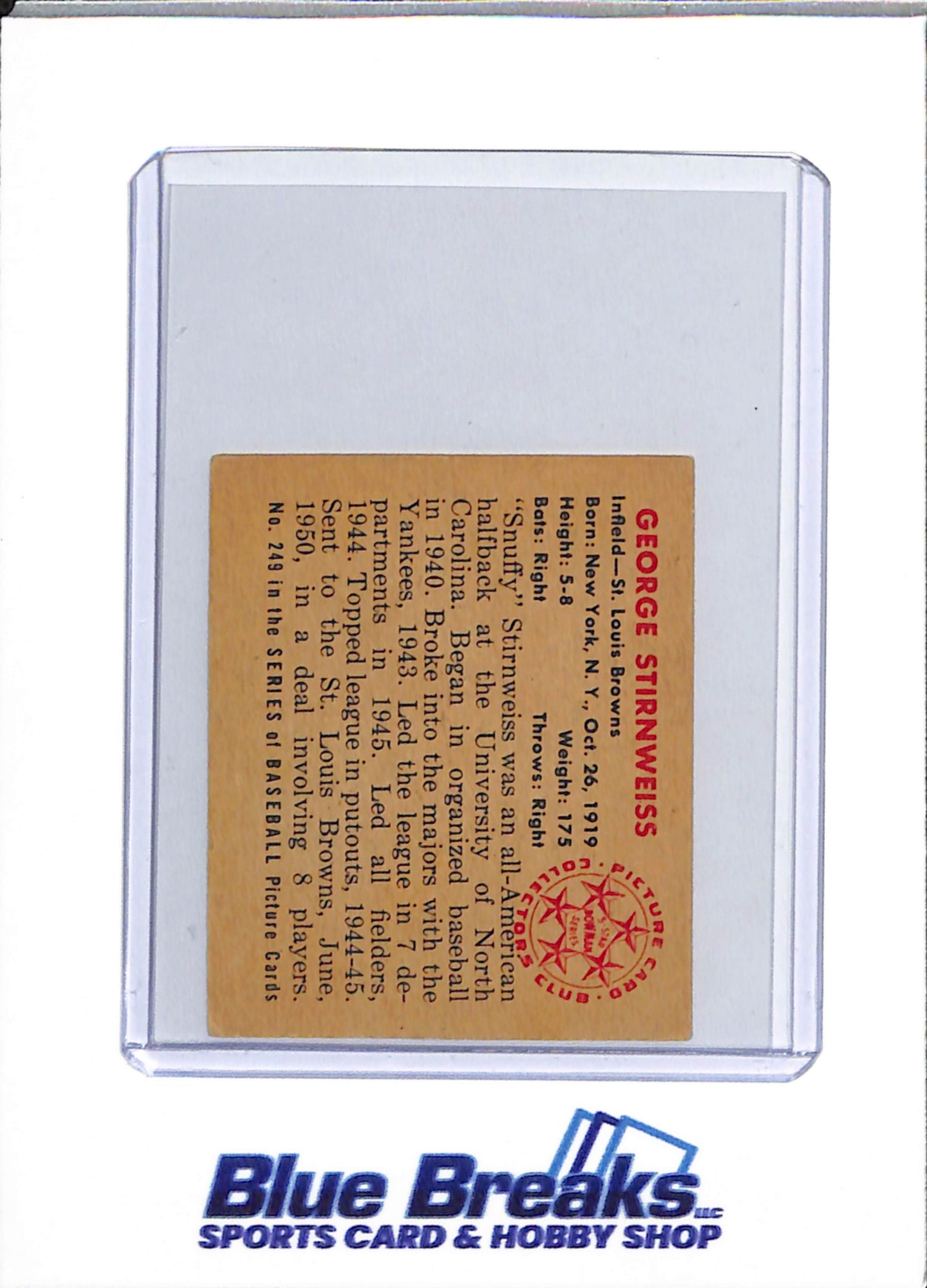 1950 Bowman - George Stirnweiss - #249 - baseball - Browns/Orioles