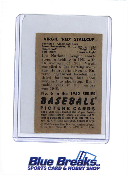 1952 Bowman - Virgil "Red" Stallcup - #6 - baseball - Reds
