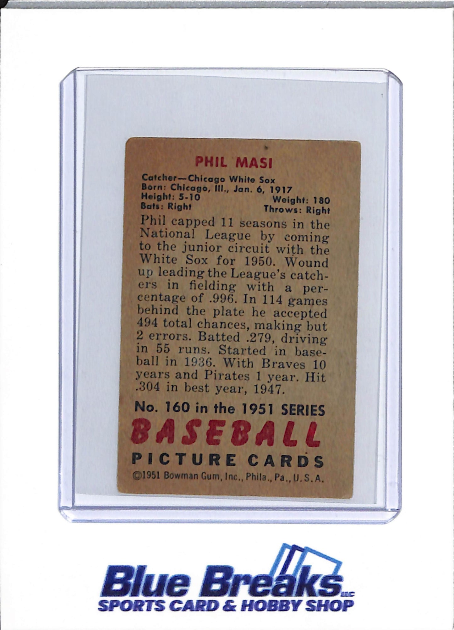 1951 Bowman - Phil Masi - #160 - baseball - White Sox