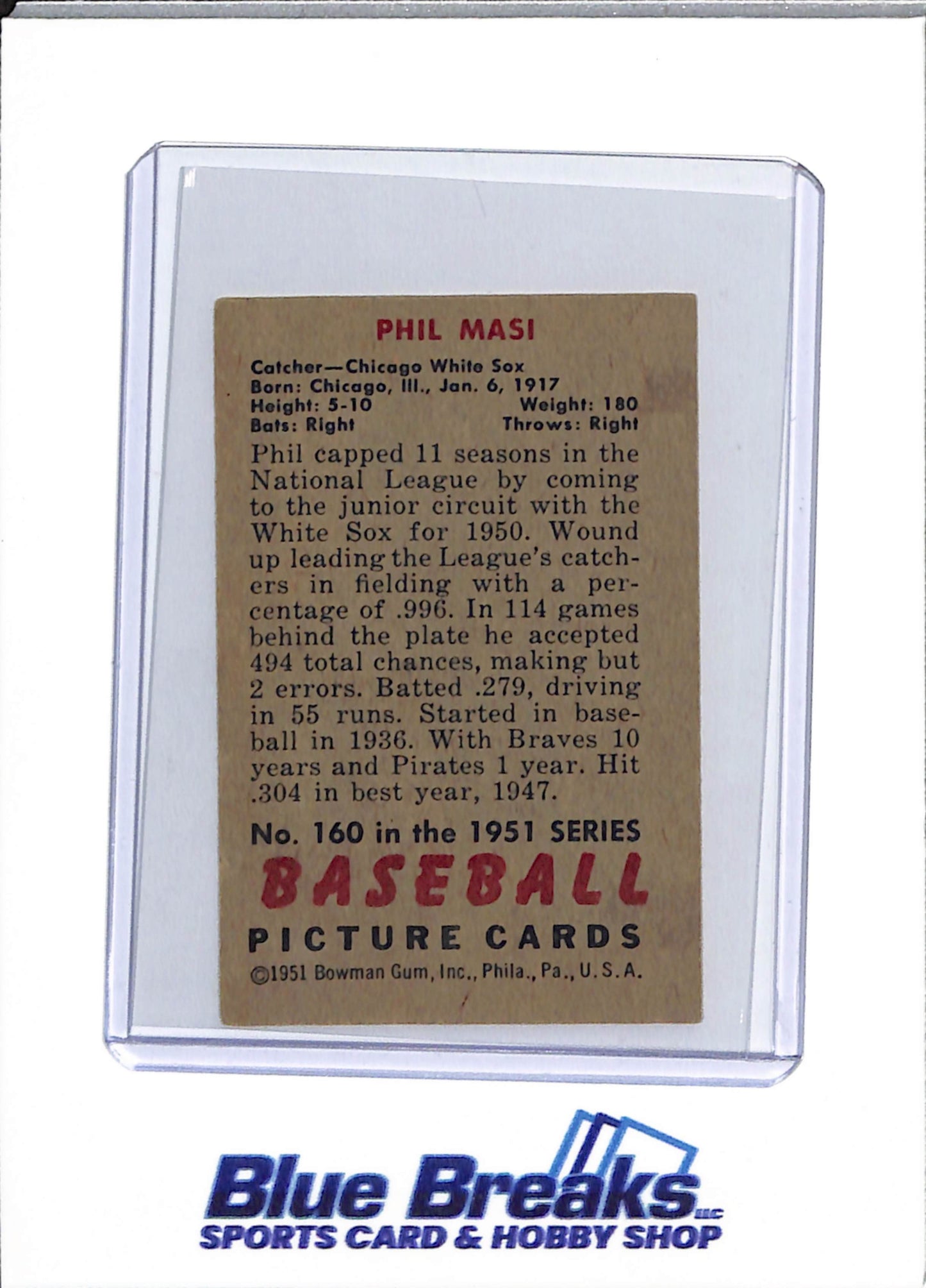 1951 Bowman - Phil Masi - #160 - baseball - White Sox
