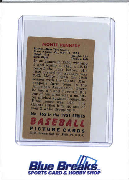 1951 Bowman - Monte Kennedy - #163 - baseball - Giants