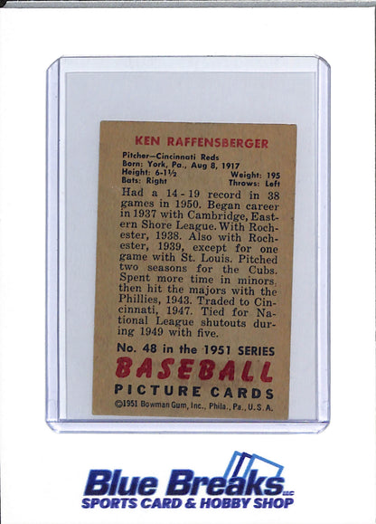 1951 Bowman - Ken Raffensberger - #48 - baseball - Reds