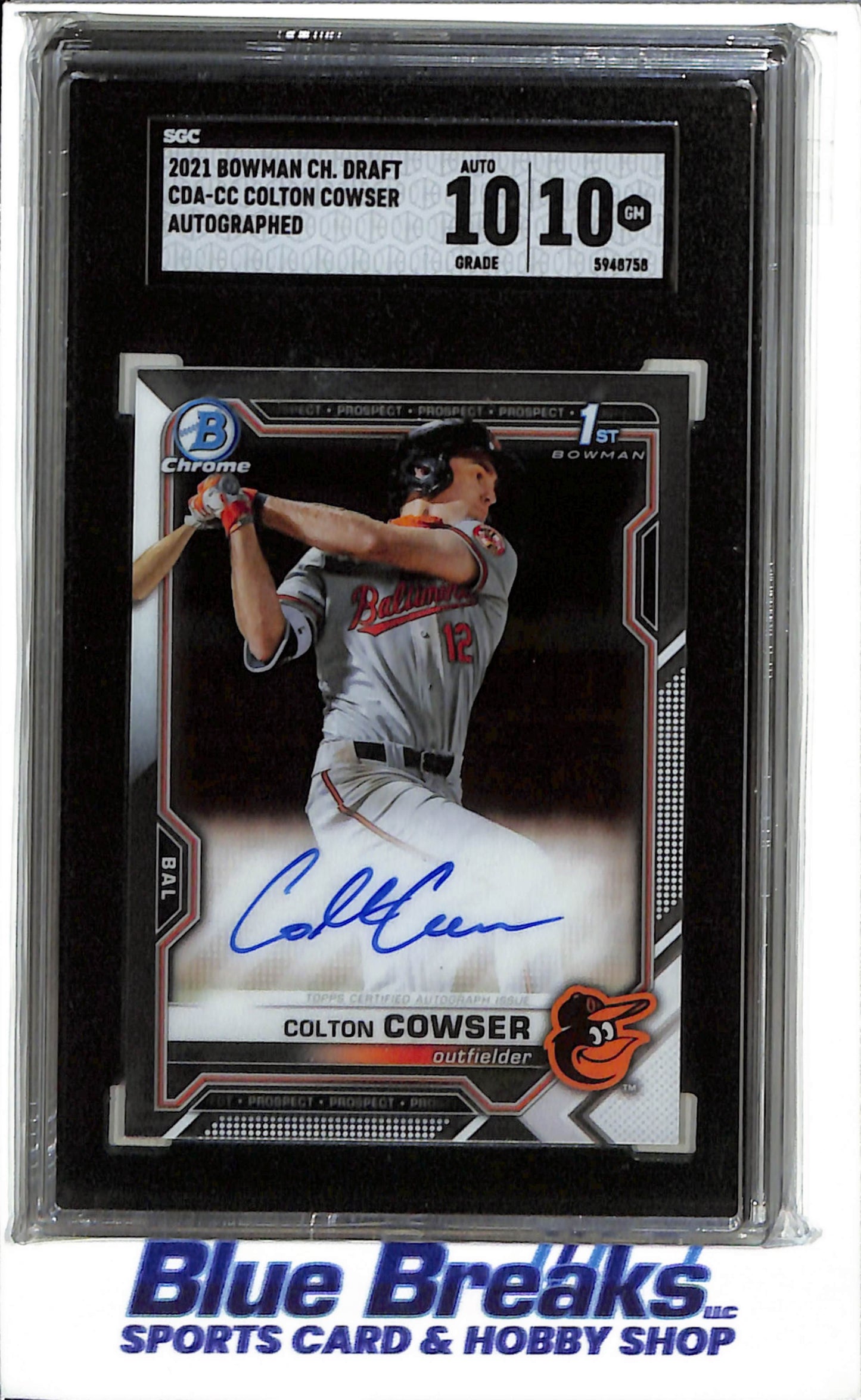 2021 Bowman Chrome - Draft - 1st Bowman - Colton Cowser - auto - #CDA-CC - SGC 10 10 - baseball - Orioles