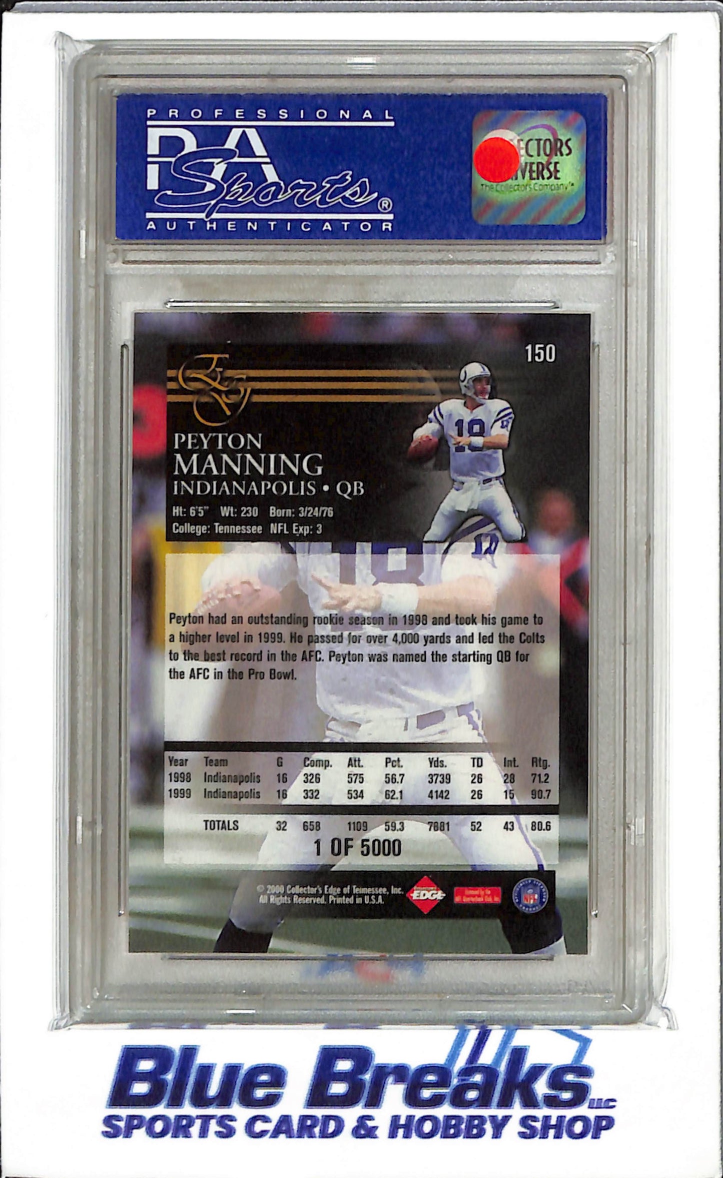 2000 Collector's Edge - Uncirculated - Peyton Manning - #150 - PSA 9 - football - Colts
