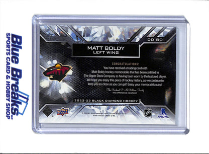 2022-23 Upper Deck - Black Diamond - Diamond Debut Relic - Matt Boldy - #DD-BO - hockey - Wild