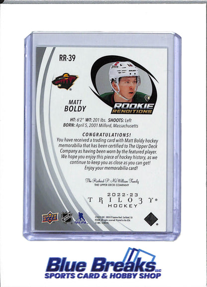 2023 Upper Deck - Trilogy - Rookie Renditions - Matt Boldy - relic - #RR-39 - hockey - Wild