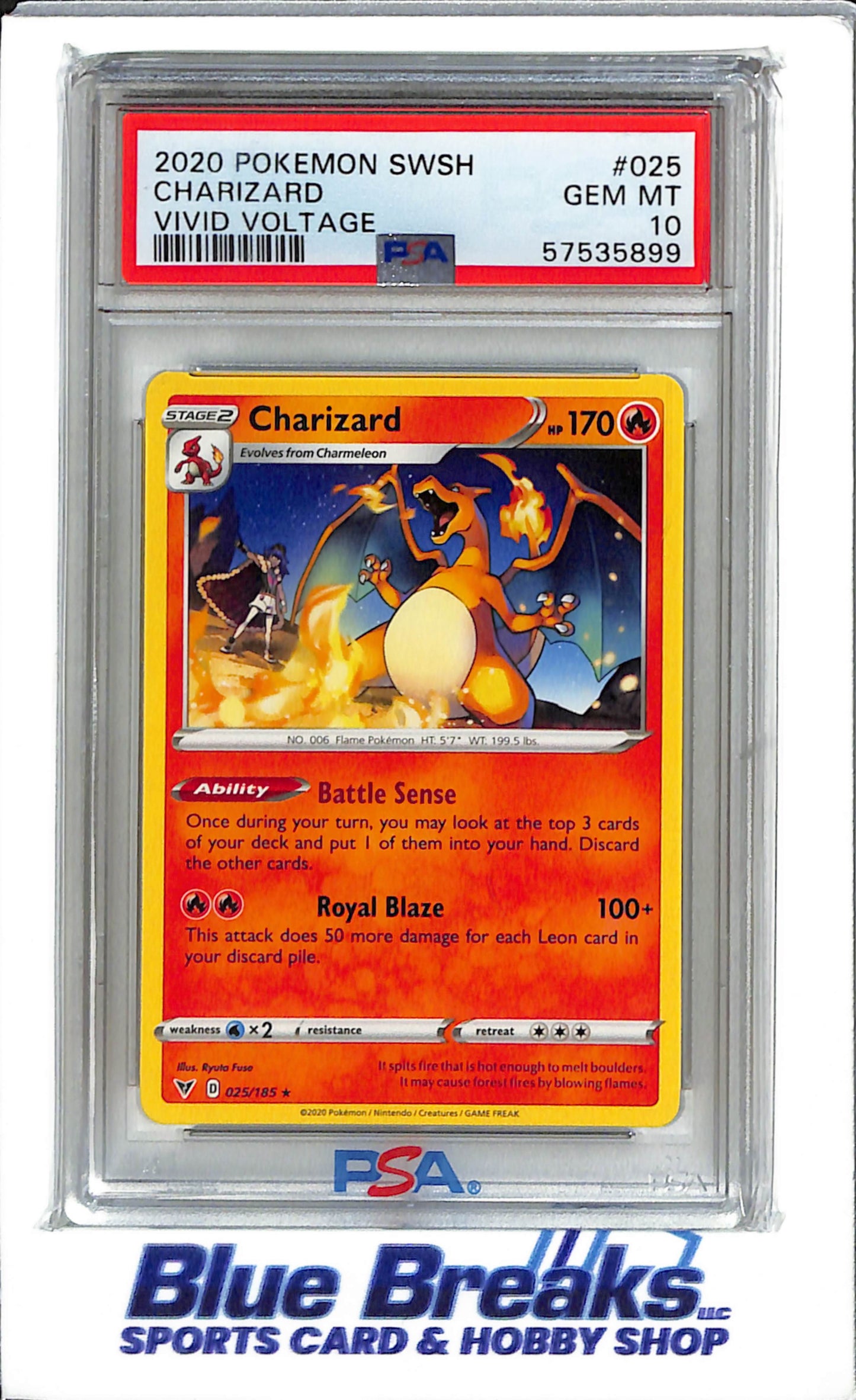 2020 Pokémon - Sword & Shield - Vivid Voltage - Charizard - #025 - PSA 10