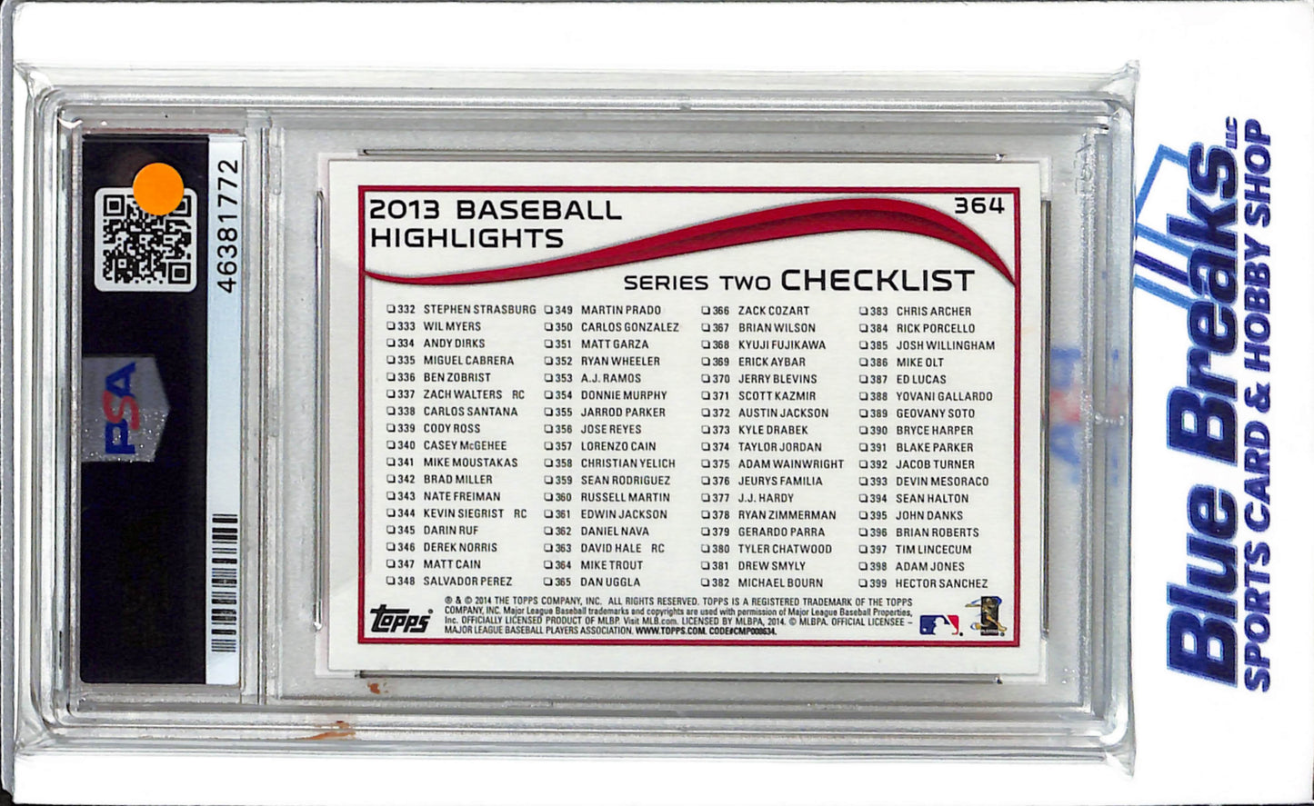 2014 Topps - Series Two - Red Hot Foil - Mike Trout - #364 - PSA 9 - Baseball - Angels
