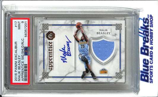2016 Panini - Excalibur - Apprentice - Signature Shield Relic - Malik Beasley - #17 - PSA 9 - basketball - Nuggets
