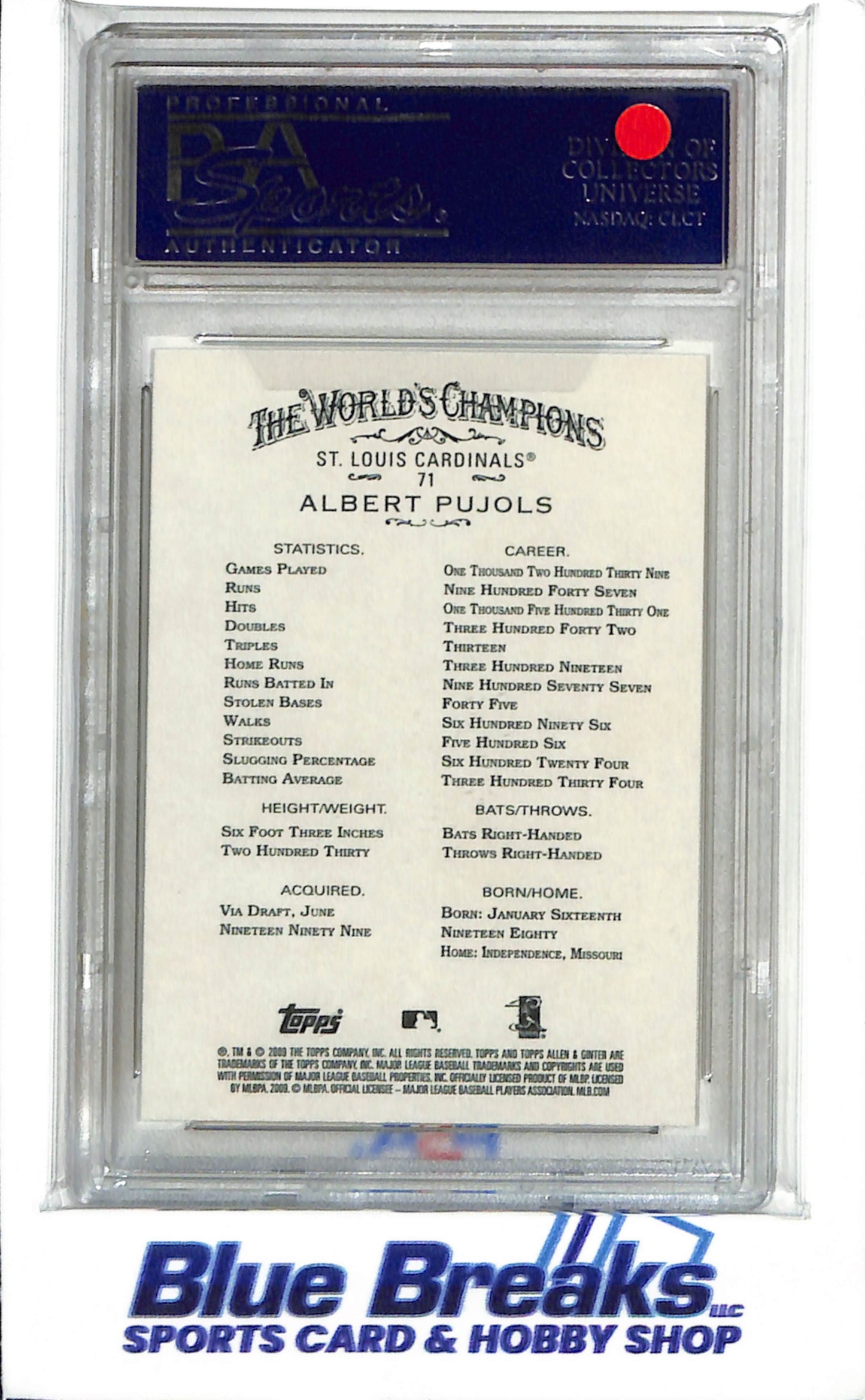 2009 Topps The World Champions - Allen & Ginter - Albert Pujols - #71 - PSA 9 - Baseball - Cardinals