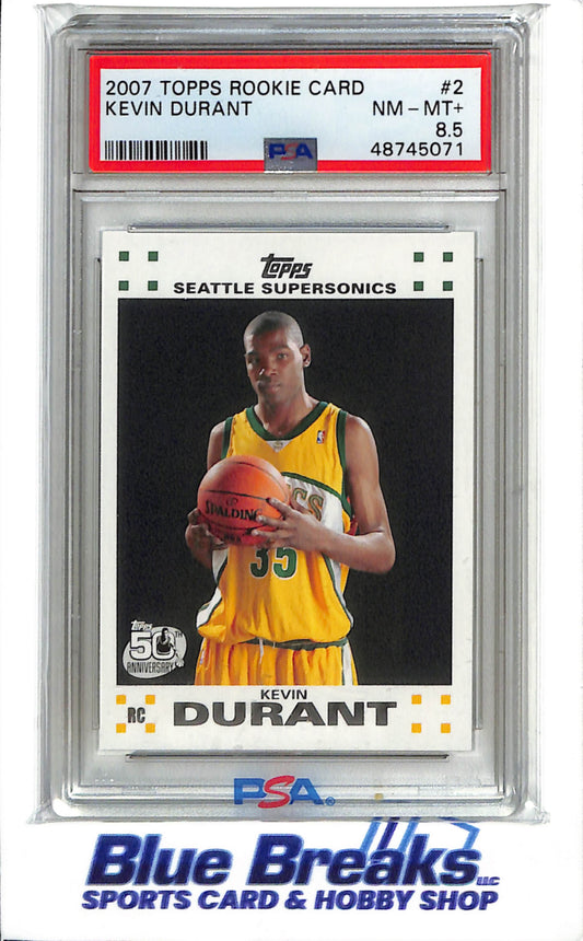 2007 Topps Rookie Card - Kevin Durant - #2 of 14 - PSA 8.5 - Basketball - Sonics