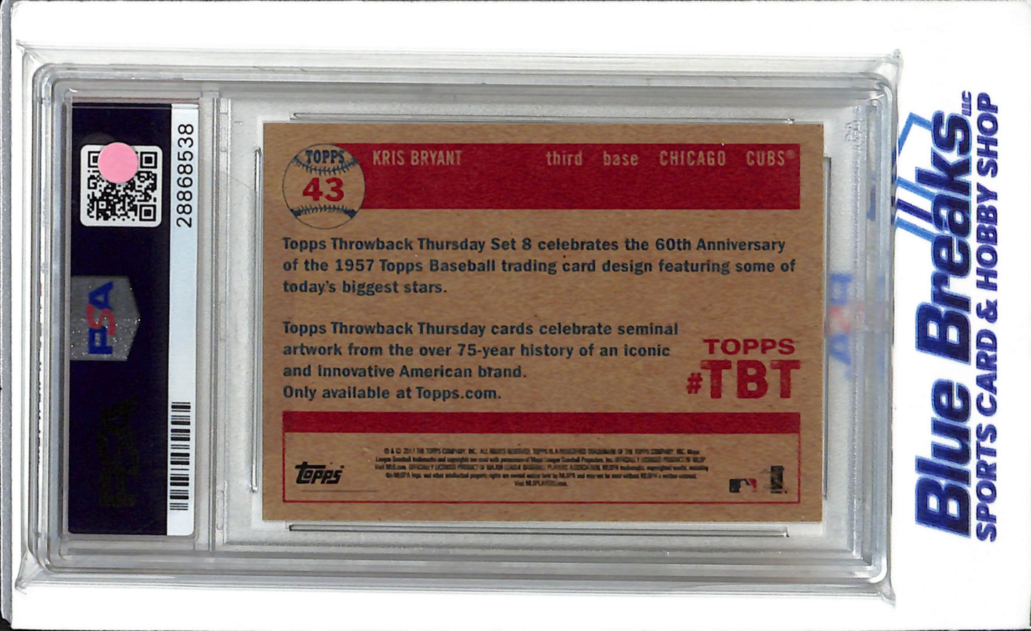 2017 Topps TBT - Full Bleed Border - Kris Bryant - #43 - PSA 8 - Baseball - Cubs